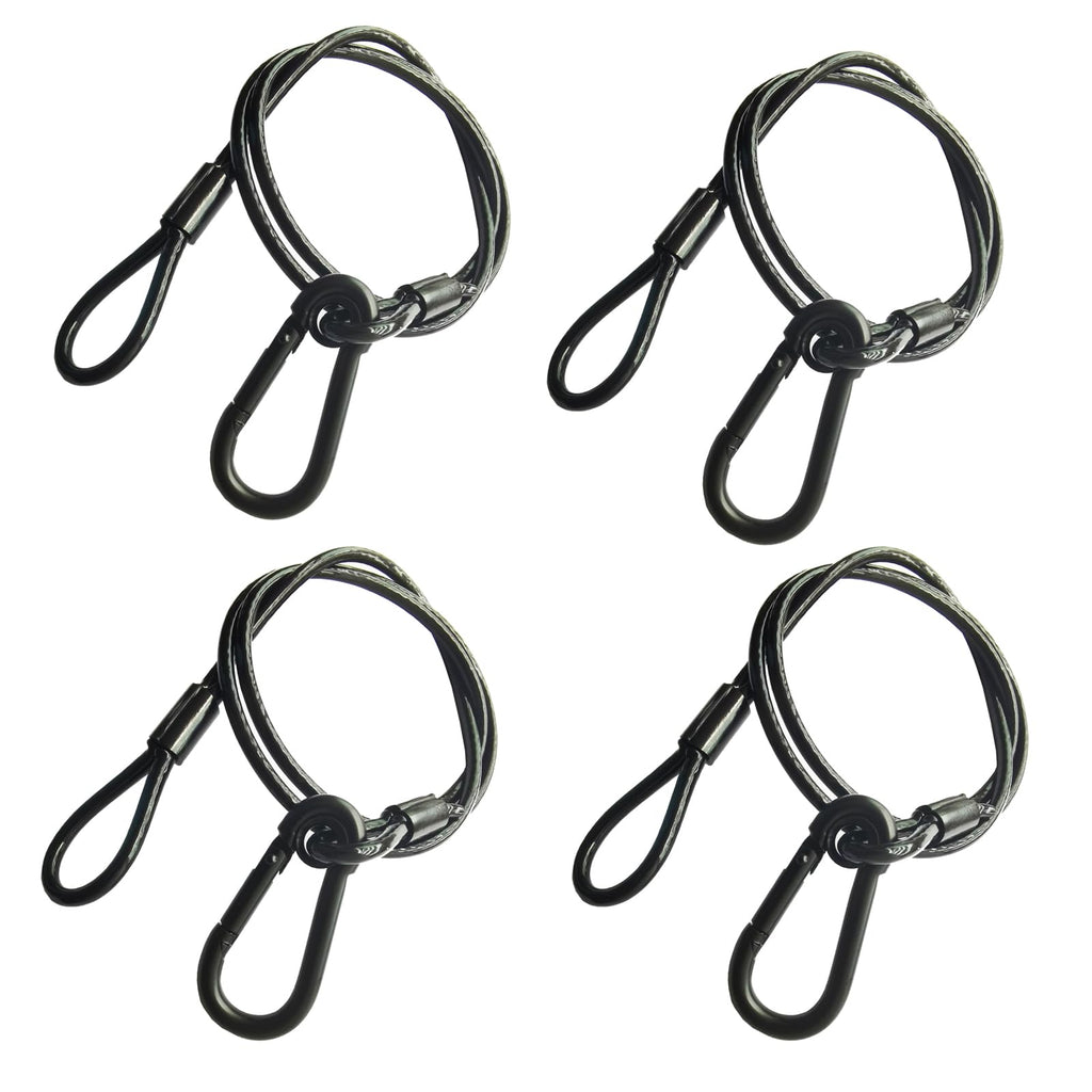 4Pack Black Chain Hanging Safety Cables with Hook Truss Clamps for Lights, Stainless Steel Lanyard Stage Lights Safety Chains, Security Cable with Loops（Diameter 4mm/0.16'',Length 85cm/34'',Load 60lb