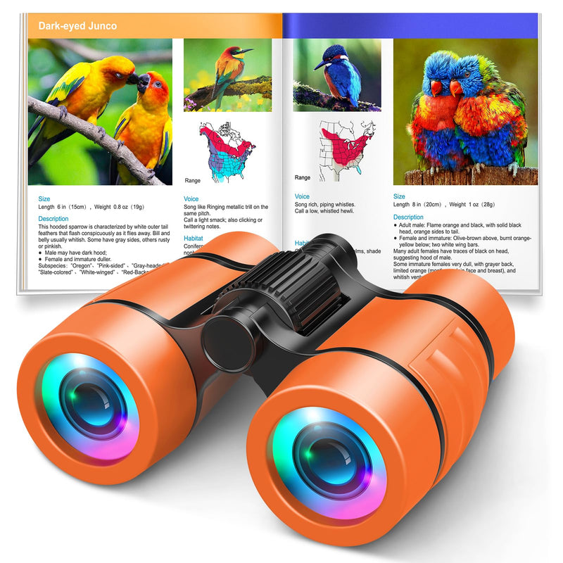 3-8 Year Old Boy Girl Toys: LET'S GO! Shockproof Binoculars for Kids Bird Watching 3 4 5 6 7 Year Old Boys Girls Outdoor Travel Toy for Kid Ages 4-7 Toddler Toy Binoculars Orange