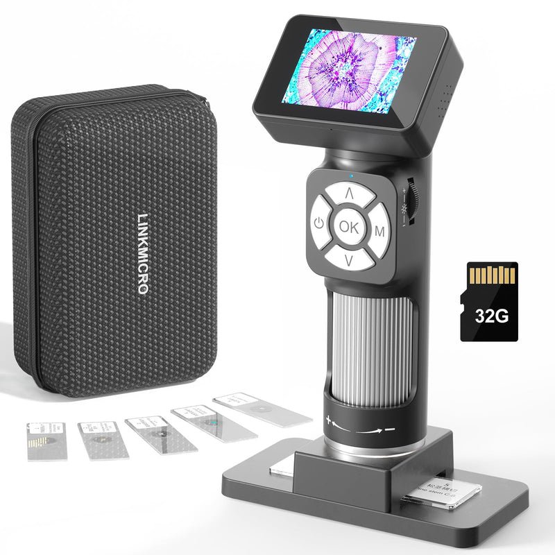 [AUSTRALIA] - LM112 Microscope for Kids Adults Handheld with 2" Screen, 500X Portable Microscope Kit with Case, USB Magnifier with 8 LED Light, 5pcs Biological Slides, 32G 