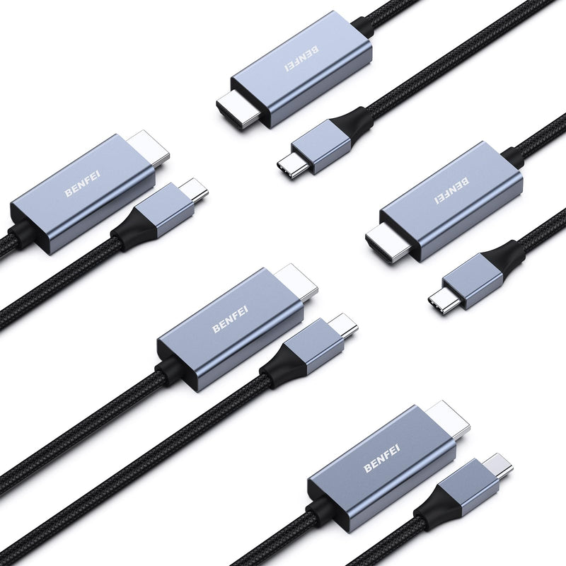BENFEI 5 Pack USB C to HDMI 6 Feet Cable [4K@60Hz, Aluminum Shell, Nylon Braided], Thunderbolt 3/4/5 Compatible with iPhone 15 Pro/Max, MacBook Pro/Air 2023, iPad Pro 4K@60Hz