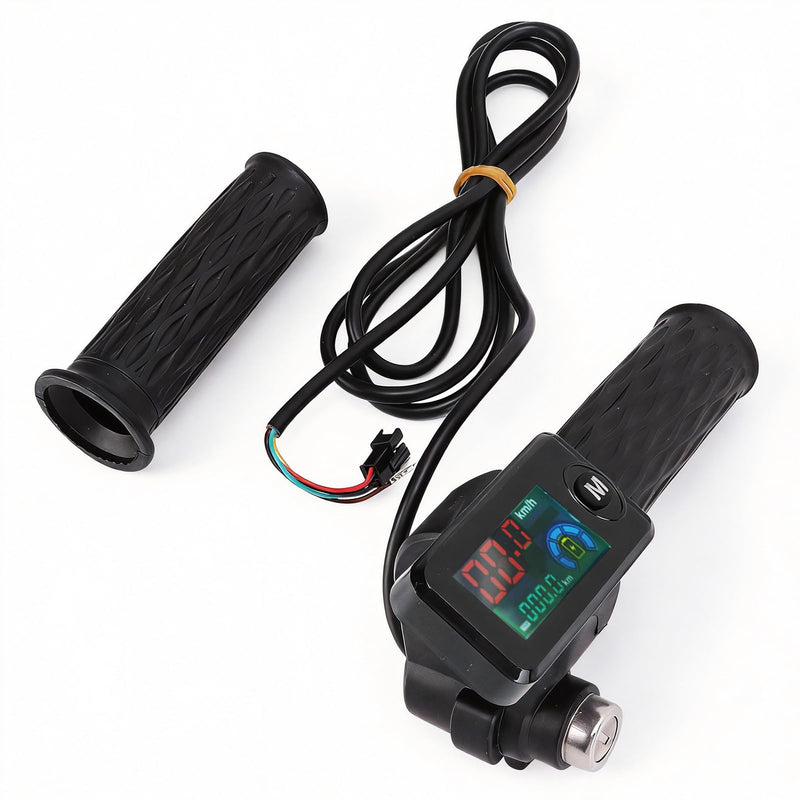 E Bike Grips Throttle Electric Scooter Twist Handlebar with LCD Display Throttle Accelerator Handle Grips with Cable Key Knock for tuttio Scooter Motorcycle 24V-72V