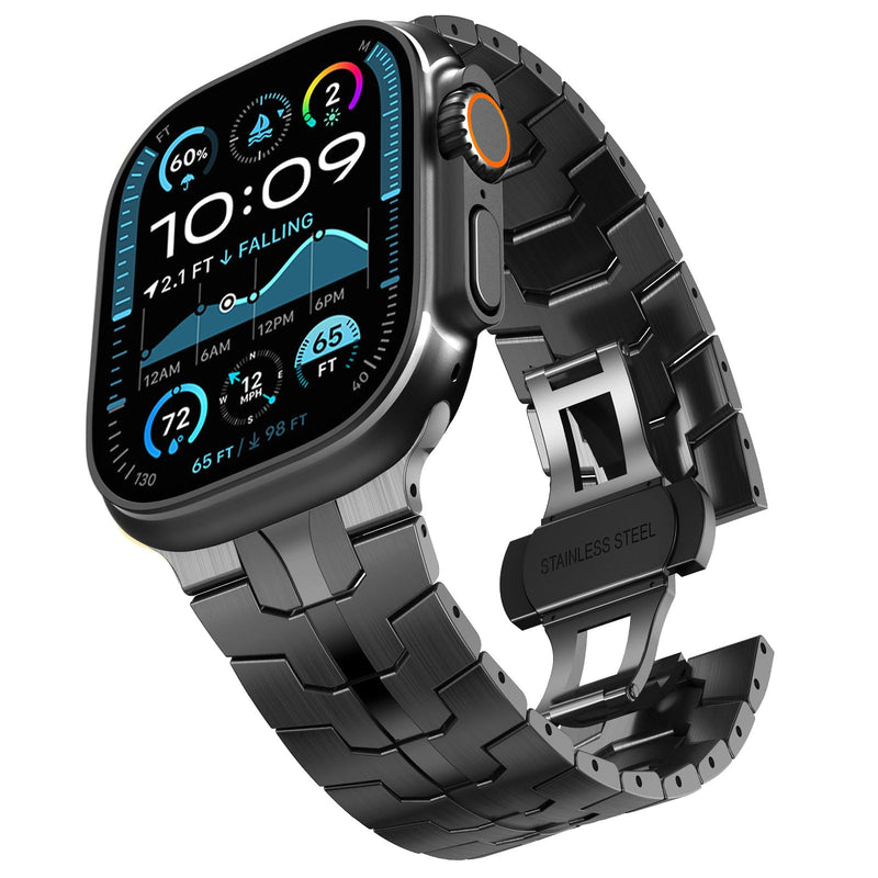 CHANCHY Stainless Steel Apple Watch Band Apple Watch Ultra 3/2/1 Band 49mm | Metal Strap with Butterfly Clasp 46mm 45mm 44mm 42mm 41mm 40mm 38mm iWatch 11 10 9 8 7 6 5 4 3 2 1 SE Ultra for Men Women Titanium Edition, Black 49mm/46mm/45mm/44mm