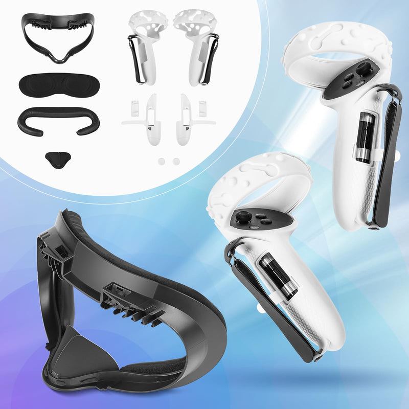 Extended Batteries Openning Grips Plus VR Facial Interface Braket with Face pad Cushion replacement for Oculus Meta Quest 2 Removable Facial Interface Frame Foam Face Covers Replacement VR Accessories Frame with Battery Opening Controller Protector