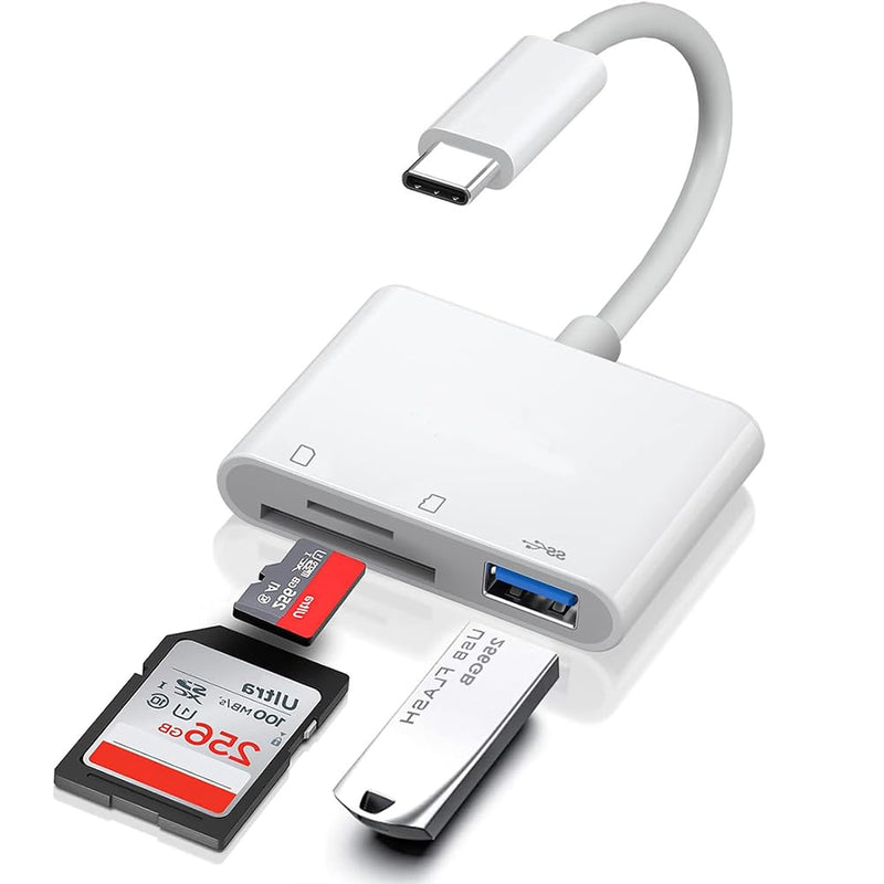 USB C SD TF Memory Card Reader, 3-in-1 Type C Camera Adapter Compatible with iPad, iPhone 15, MacBook Pro/Air,Chromebook Samsung and More USB C Devices SD+TF+USB
