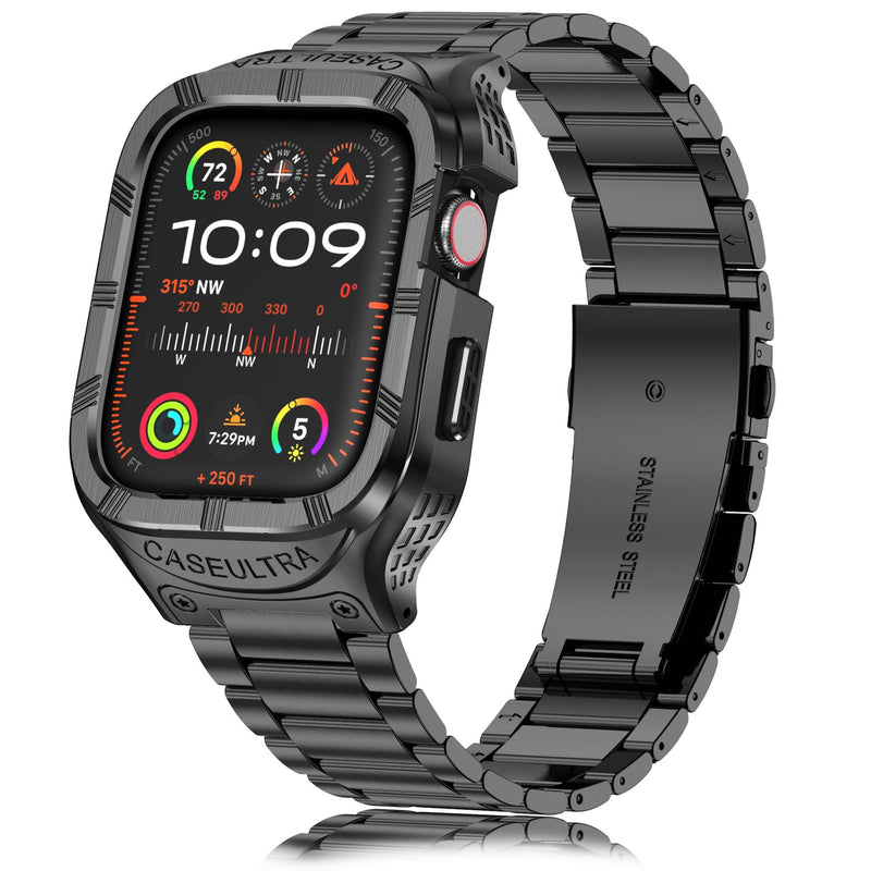 Stainless Steel Case and Band Compatible for Apple Watch Band 44mm 42mm,Rugged Apple Watch Case with Metal iWatch Bands for Men Series 6 5 4 3 2 1 SE (Black)