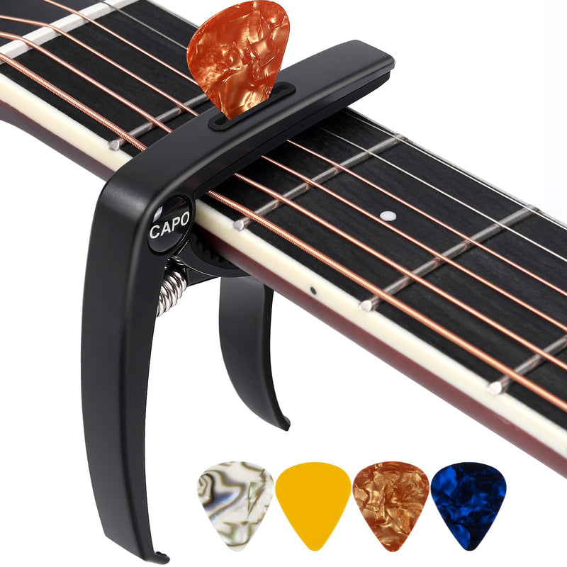 Guitar Capo, 3in1 Zinc Metal Capo for Acoustic and Electric Guitars (with Pick Holder and 4Picks),Ukulele,Mandolin,Banjo,Guitar Accessories (Black) black