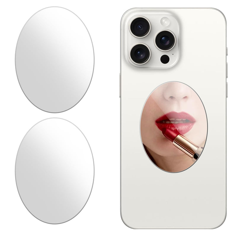 Elliptical Mirror Decal for Smartphone，Stick-On Make up Mirror Sticker on Phone Case Back，Mirror Phone Charm （2 Pack ） elliptical