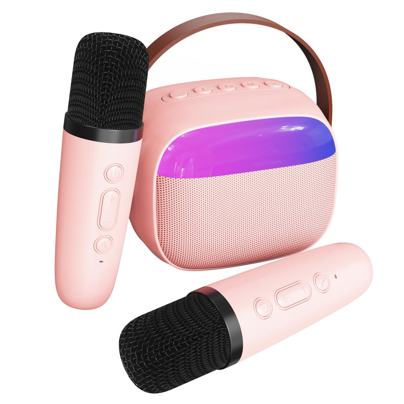 Mini Karaoke Machine for Kids,Portable Bluetooth Speaker with 2 Wireless Microphone and Dynamic Lights for Kids and Adults,Christmas Birthday Gifts for Boys Girls (Pink)