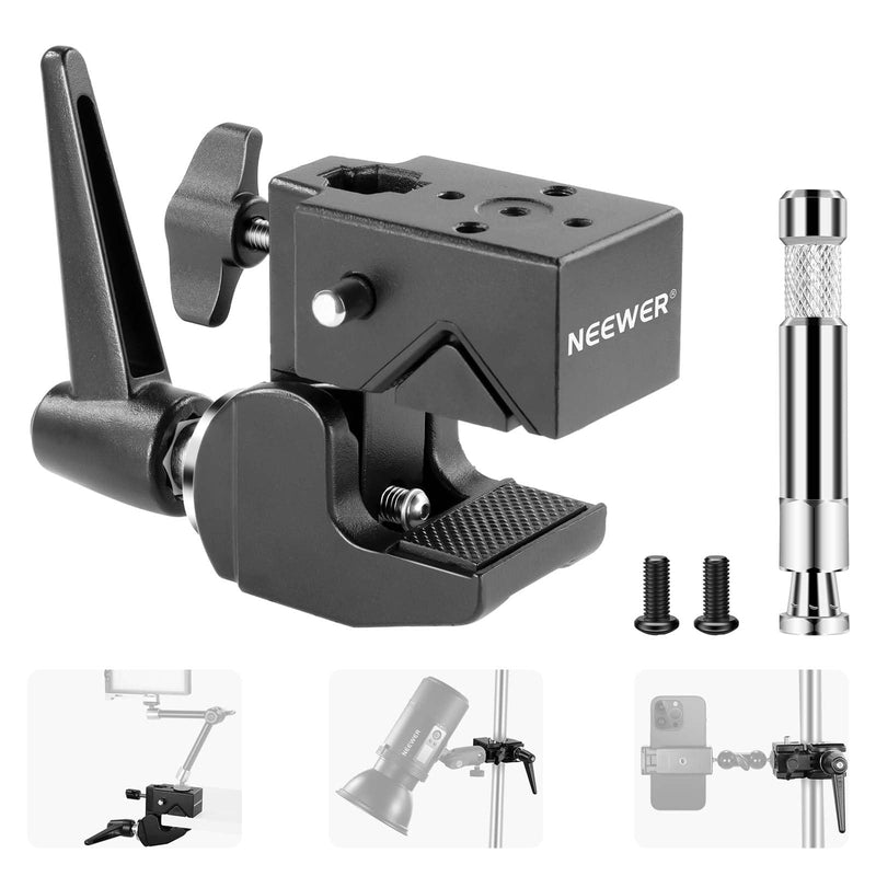[AUSTRALIA] - NEEWER Super Clamp with 5/8" Stud, Spring Lock, 2.4"/6cm Jaw Grip Heavy Duty Crab Pole Clamp for Round Pipe Flat Surface, for Photography Studio Camera & Lighting Mounting, Max Load 33lb/15kg, UA017 UA017(1 Pack） 