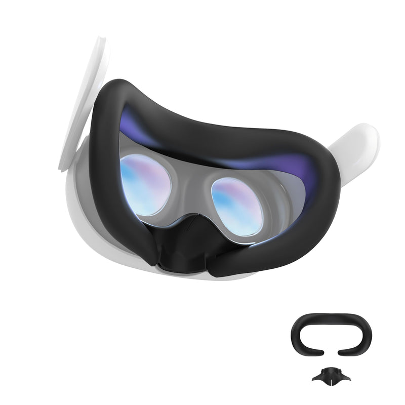 VR Silicone Face Pad Cover and Anti-Leakage Nose Pad for Meta Quest 3 Original Headset Accessories, VR Face Cushion Pad Light Blocker for Oculus Quest 3 Headset (Black) Black