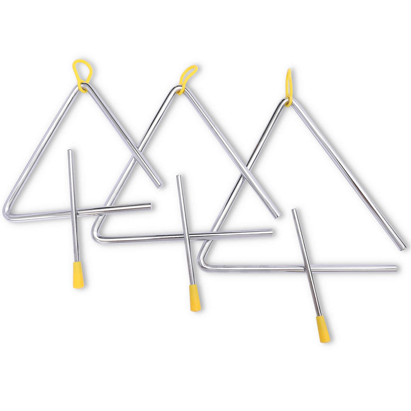 Musical Steel Triangle Hand Percussion Instrument With Striker - Rhythm Steel Triangles Music Instrument - 3 Pcs (6 7 8 Inch) 6/7/8 inch