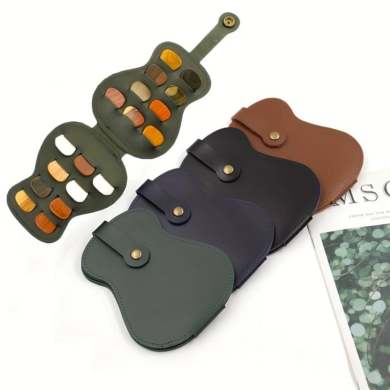 Leather Guitar Pick Holder Case,Handmade PU Leather Guitar Plectrum Holder with 18 Slots for Guitar Picks (brown) brown