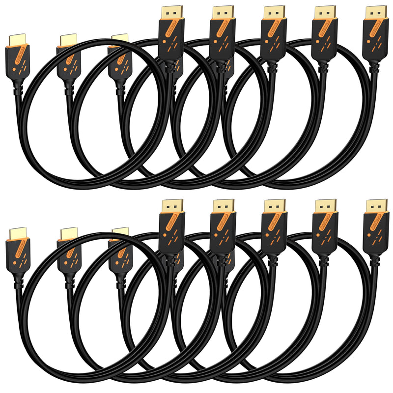 4K DisplayPort to HDMI Cable, 3FT, 10-Pack, Gold-Plated | 4K UHD Video & Audio. Gold-plated Connectors. Uni-directional DP to HDMI. Works with PC, Monitor, HDTV, Projector. Orange
