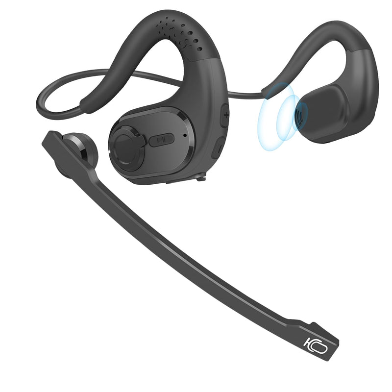 iDIGMALL Bluetooth Headset with Detachable Microphone, Multi-Point Wireless Headset w/DSP Noise Canceling Mic for Phone PC Laptop, Comfort & Light Open Ear headphones for Office Meeting Home Work, 12H G9-Black