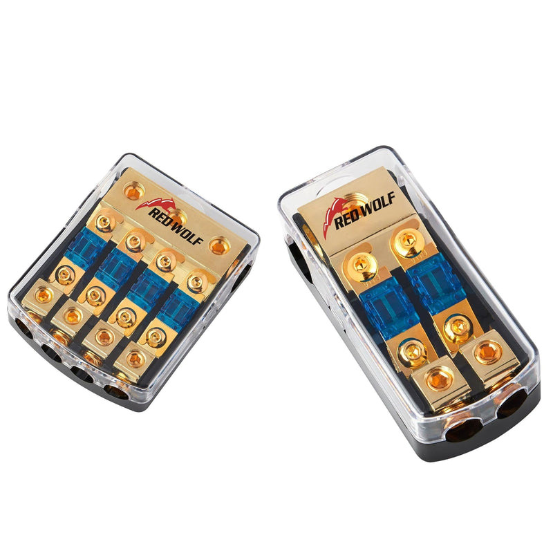 RED WOLF 2 Way & 4 Way Fuse Holder 60A, 0/2/4 Gauge In 4/8 Gauge Out Copper Fuse Distribution Block for Car Boat Trolling Motor Marine Audio Amplifier Stereo Video System 12V