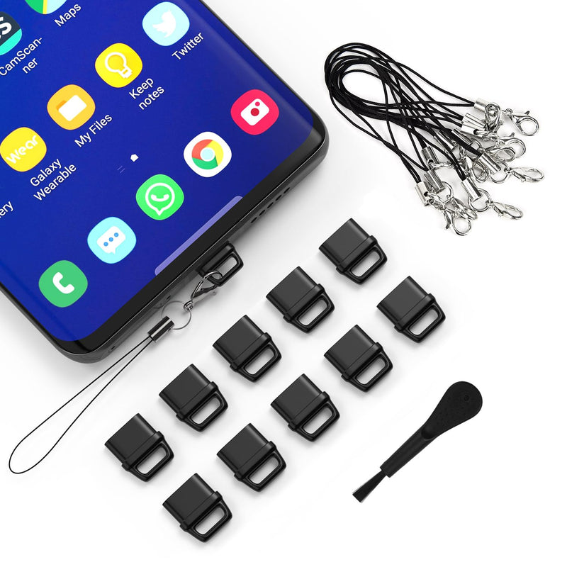 10X USB C Anti Dust Plug, Phone USB Type C Dustproof Cover Protector USB Port Cover with Easy-Grip Tab Lanyard &Cleaning Brush for Samsung Galaxy S24 S23 S22 S21 S20, Pixel, MacBook, All USB C Devices For Type C(3 in 1)