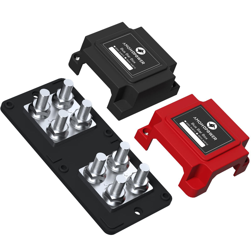 400A Busbar 12V-48V DC Heavy Duty Copper Power Distribution Block 8XM10 (3/8") Terminal Studs Positive Negative Independent Module with Cover Battery Bus Bar for Car RV Truck Boat (Red&Black)