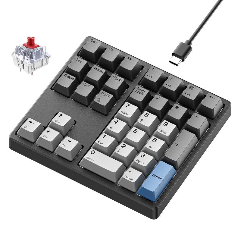 [AUSTRALIA] - Mechanical Number Pad, 34 Key Wired Hot Swappable Keypad, Gateron Switches White Backlit Numpad,USB Numeric Keypad with PBT Keycaps for Laptop, Mac, PC Desktop(Red Switch) Red Switch 