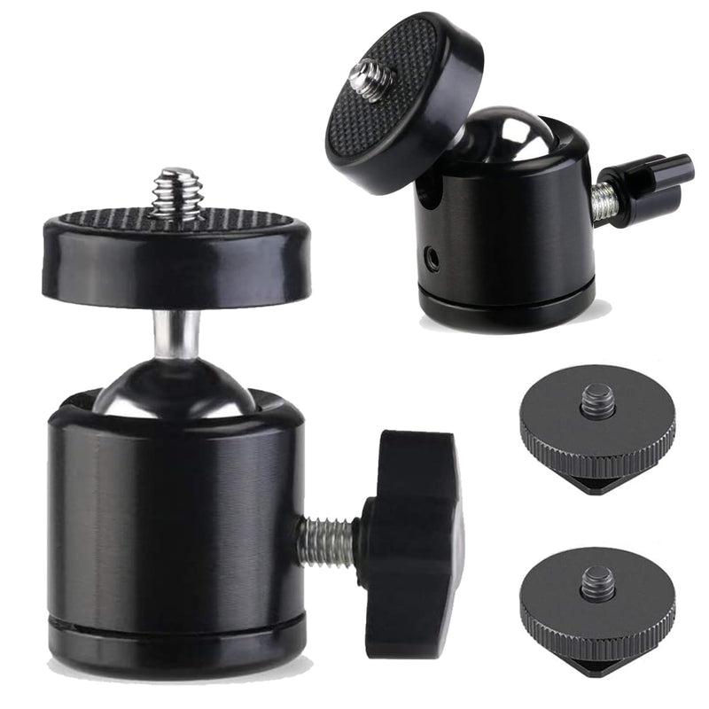Universal 1/4" Swivel Mini Ball Head Screw Tripod Mount with Hot Shoe（2 Pack）, Eszkozta 360 Degree Rotating Mount Base Adapter for DSLR Cameras HTC Vive Tripods Monopods Camcorder Light Stand… Black-Black-with Hot Shoe