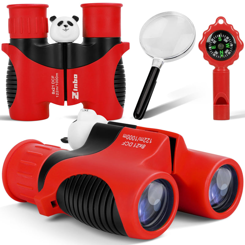 [AUSTRALIA] - Binoculars for Kids 8x21 High-Resolution Real Optics with Magnifying Glass & Whistle Compass, Kids Binoculars for 3-12 Years Boys and Girls, Best Kids Toys for Outdoor Bird Watching, Hiking, Travel Red 