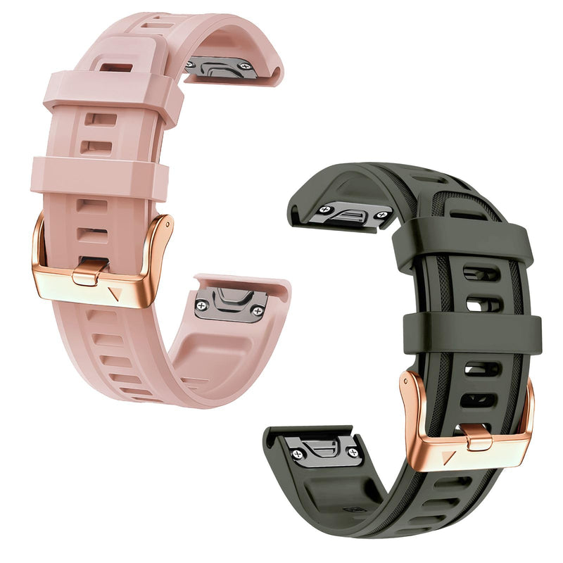 20mm Watch Band Replacement for Garmin fenix 5S/5S Plus/6S/7S/Instinct 2S/D2，Quick Fit silicone with rosegold buckle, DUSTROSE and ARMYGREEN Bundle