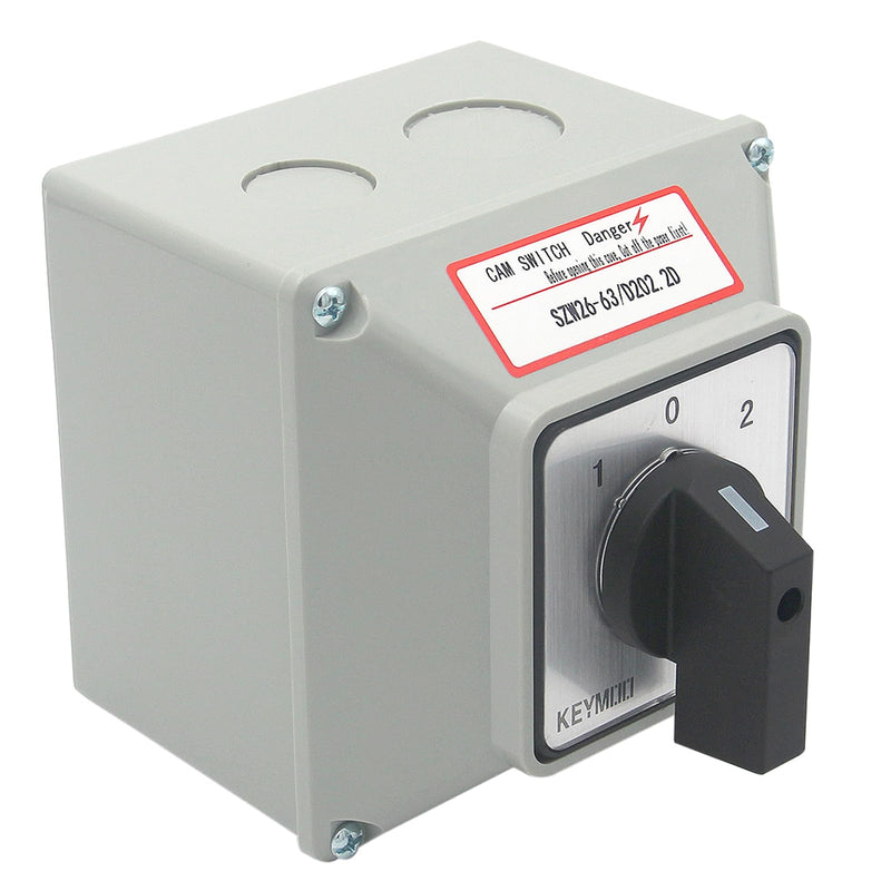63A Rotary Changeover Switch with Master Switch Exterior Box, 660V 3 Position 2 Phase 8 Terminals Universal Selector Switch SZW26-63/D202.2D IP65