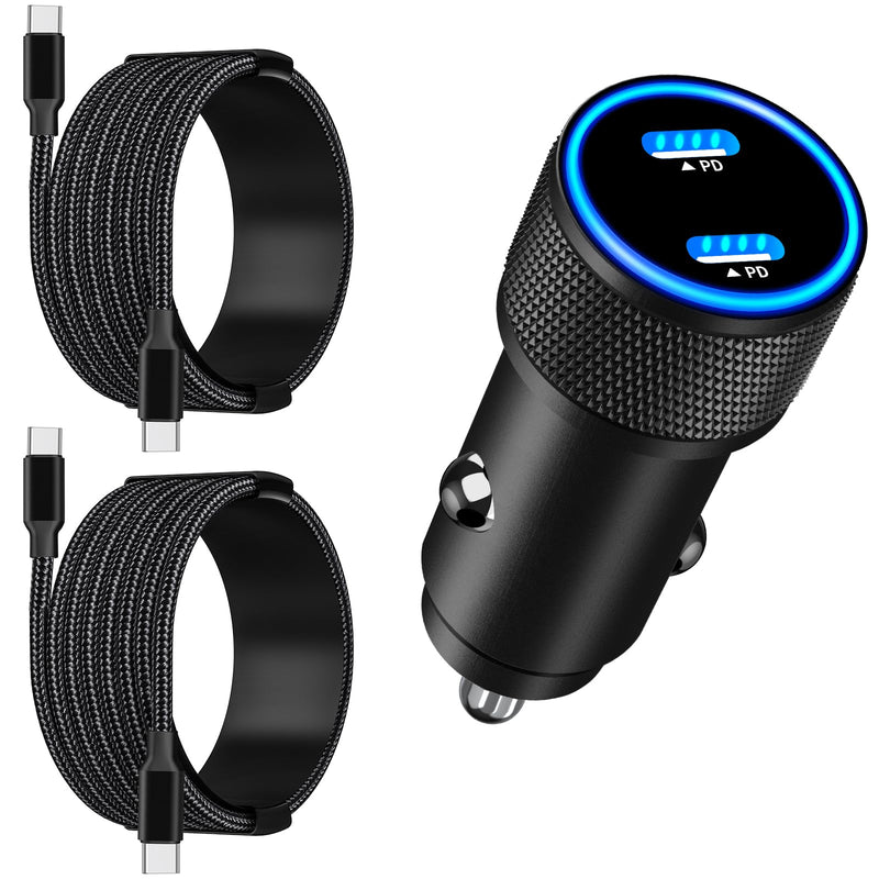 [Apple MFi Certified] iPhone Fast Car Charger, Linocell 90W Dual PD Car Power Cigarette Lighter USB-C Car Carplay Charger with 2Pack Type-C Braided Cable for iPhone 16/16 Pro/16 Pro Max/15/15 Pro/iPad Titanium Black Dual USB-C