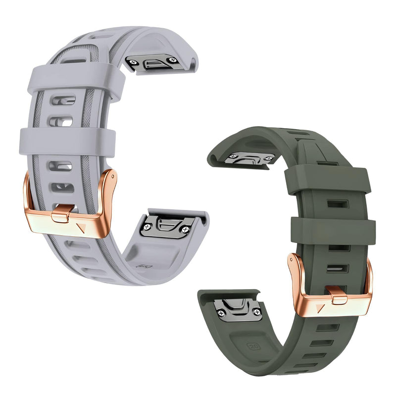 20mm Watch Band Replacement for Garmin fenix 5S/5S Plus/6S/7S/Instinct 2S/D2，Quick Fit silicone with rosegold buckle, ARMYGREENA and GREYB Bundle