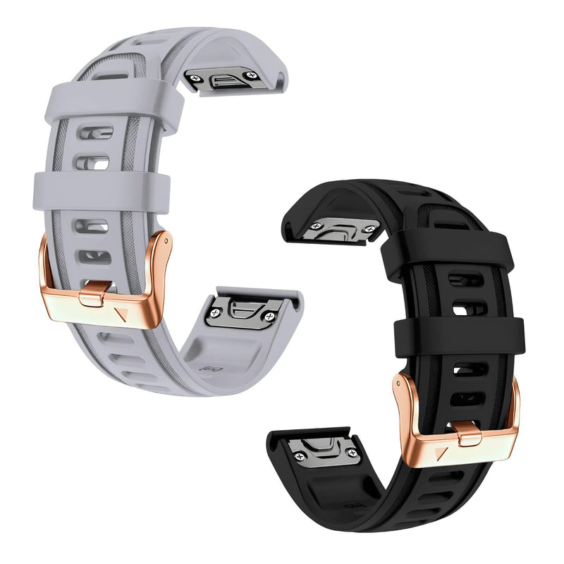 20mm Watch Band Replacement for Garmin fenix 5S/5S Plus/6S/7S/Instinct 2S/D2，Quick Fit silicone with rosegold buckle, GREY and BLACKBundle