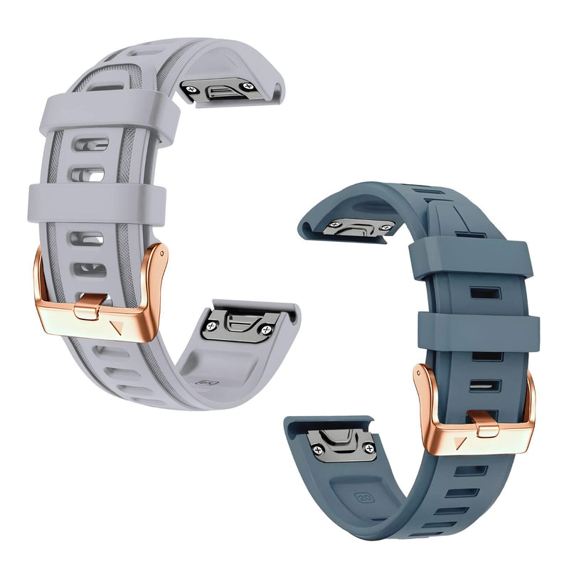 20mm Watch Band Replacement for Garmin fenix 5S/5S Plus/6S/7S/Instinct 2S/D2，Quick Fit silicone with rosegold buckle, GREY and CAPTAINBLUE Bundle