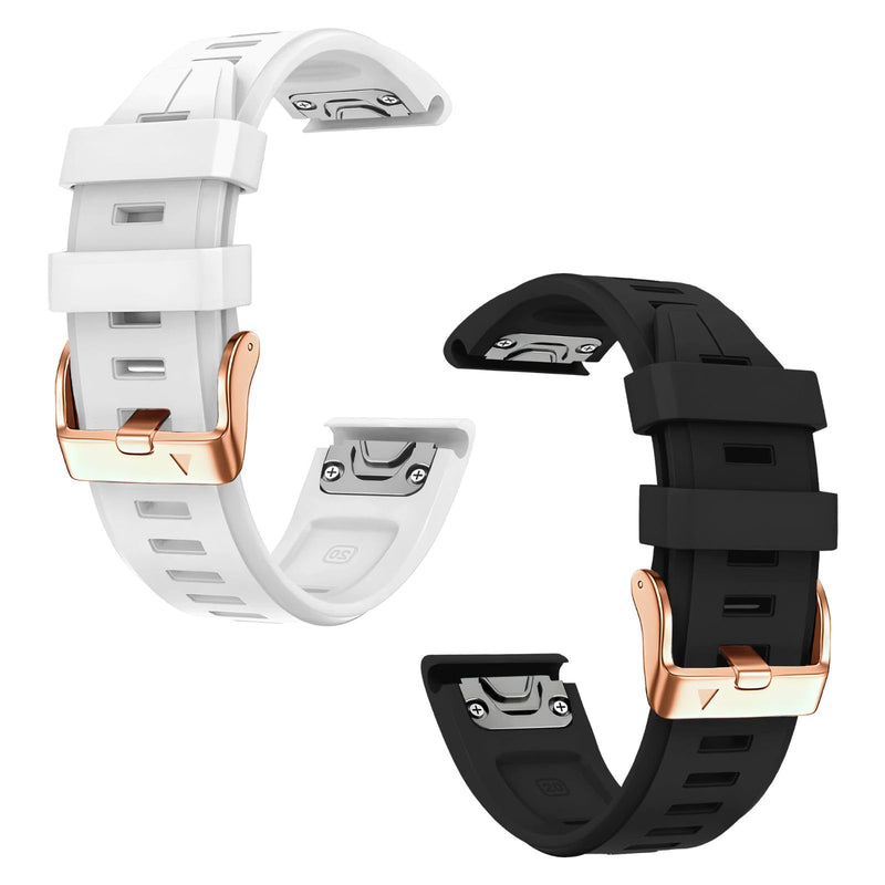 20mm Watch Band Replacement for Garmin fenix 5S/5S Plus/6S/7S/Instinct 2S/D2，Quick Fit silicone with rosegold buckle, WHITE and BLACK Bundle