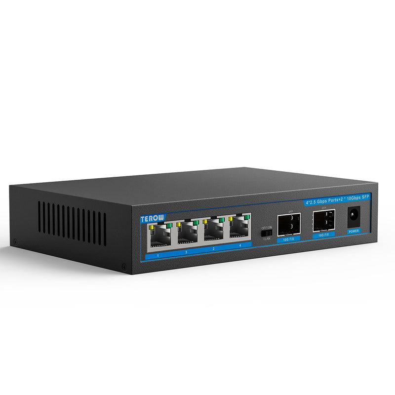 Network Ethernet Switch,2.5 Gigabit Portable, Plug&Play,Fanless Housing,Black, for Home/Office,4*2.5G with 2*10G SFP 6