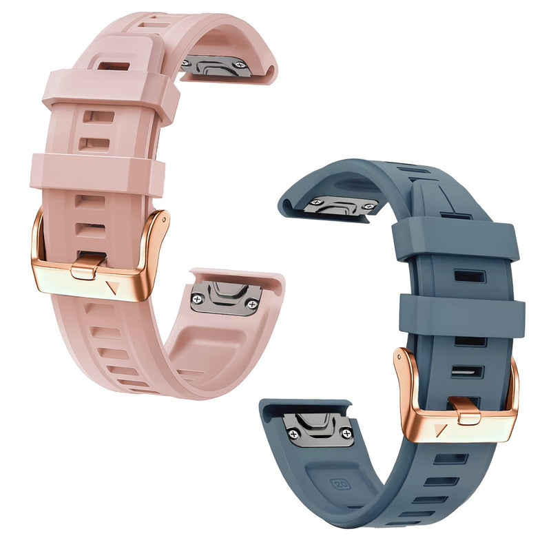 20mm Watch Band Replacement for Garmin fenix 5S/5S Plus/6S/7S/Instinct 2S/D2，Quick Fit silicone with rosegold buckle, DUSTROSE and CAPTAINBLUE Bundle