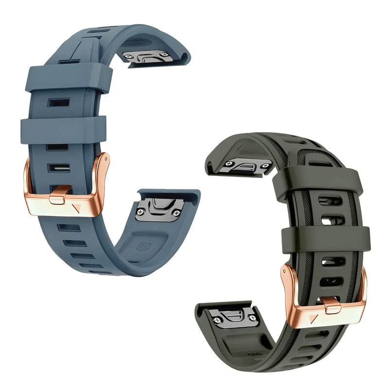 20mm Watch Band Replacement for Garmin fenix 5S/5S Plus/6S/7S/Instinct 2S/D2，Quick Fit silicone with rosegold buckle, CAPTAINBLUE and ARMYGREEN Bundle