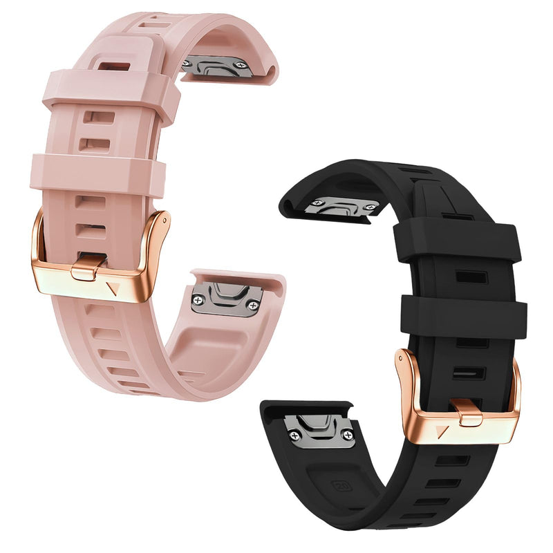 20mm Watch Band Replacement for Garmin fenix 5S/5S Plus/6S/7S/Instinct 2S/D2，Quick Fit silicone with rosegold buckle, DUSTROSE and BLACK Bundle