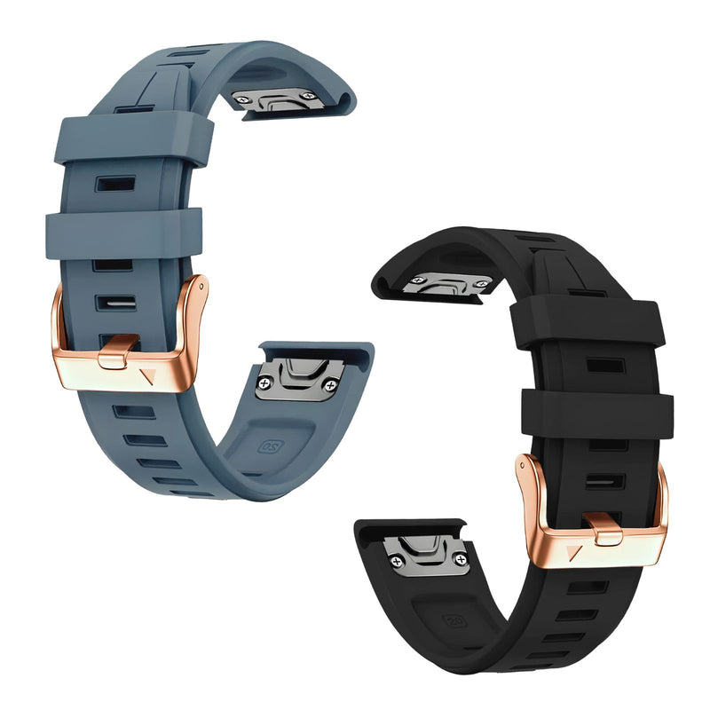 20mm Watch Band Replacement for Garmin fenix 5S/5S Plus/6S/7S/Instinct 2S/D2，Quick Fit silicone with rosegold buckle, CAPTAINBLUE and BLACK Bundle