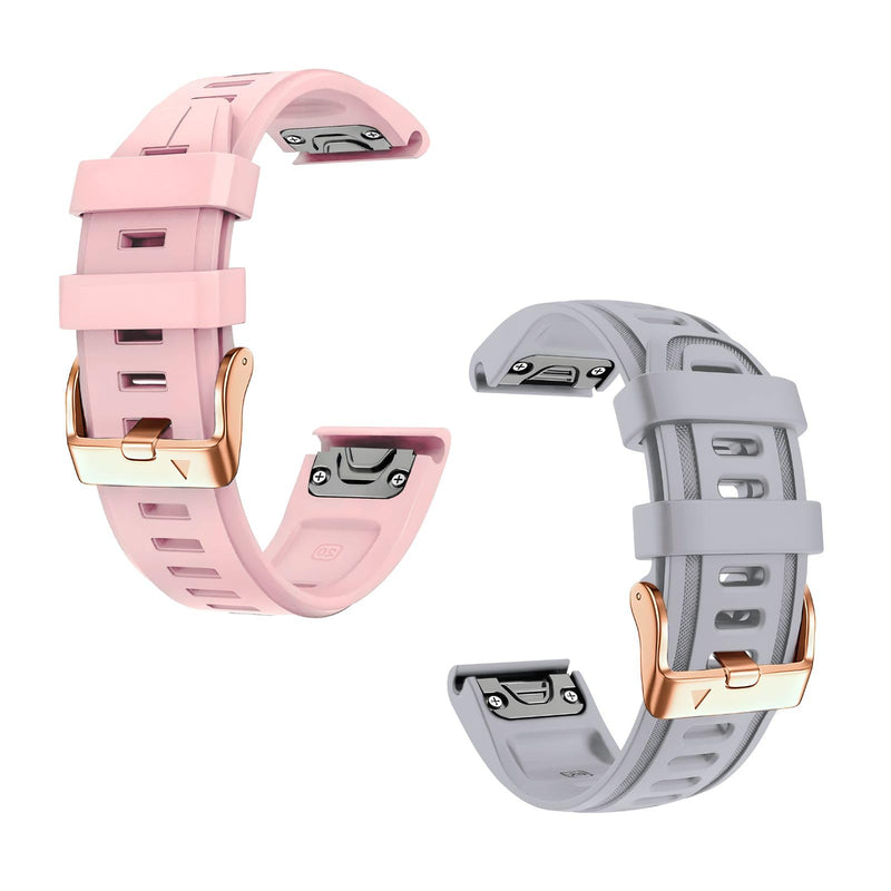 20mm Watch Band Replacement for Garmin fenix 5S/5S Plus/6S/7S/Instinct 2S/D2，Quick Fit silicone with rosegold buckle, NICEPINK and GREY Bundle