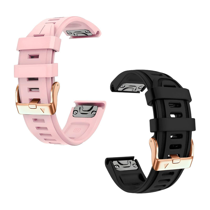 20mm Watch Band Replacement for Garmin fenix 5S/5S Plus/6S/7S/Instinct 2S/D2，Quick Fit silicone with rosegold buckle, NICEPINK and BLACK Bundle