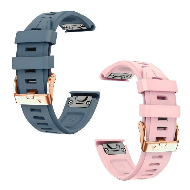 20mm Watch Band Replacement for Garmin fenix 5S/5S Plus/6S/7S/Instinct 2S/D2，Quick Fit silicone with rosegold buckle, CAPTAINBLUE and NICEPINK Bundle