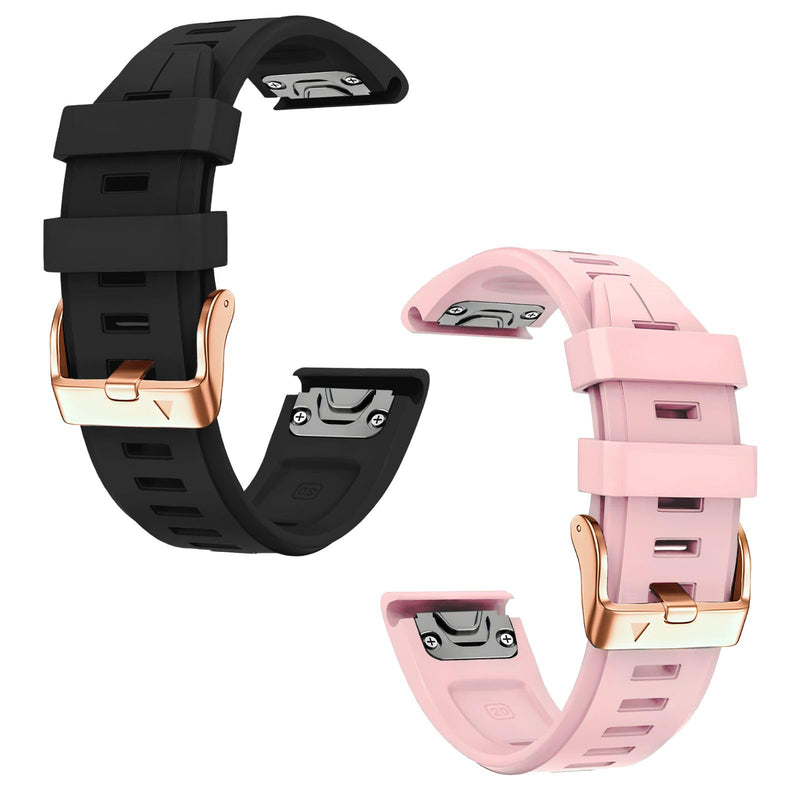 20mm Watch Band Replacement for Garmin fenix 5S/5S Plus/6S/7S/Instinct 2S/D2，Quick Fit silicone with rosegold buckle, BLACK and NICEPINK Bundle