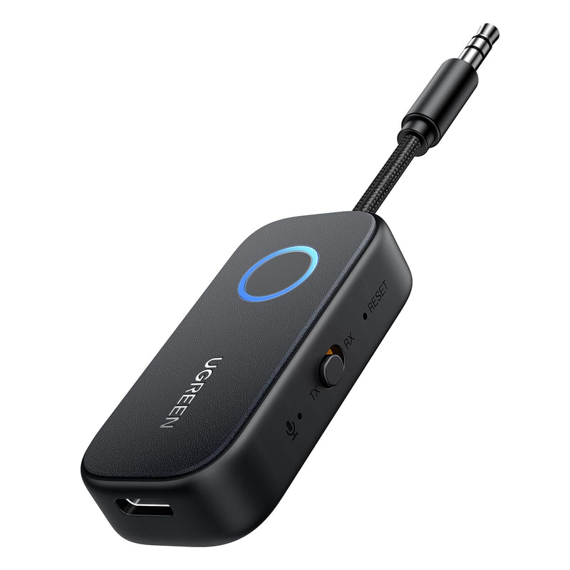 UGREEN Airplane Bluetooth 5.2 Transmitter Adapter for Airpods or Headphones Dual Pairs, 2-in-1 Wireless Bluetooth 3.5mm Aux Audio Transmitter/Receiver for Flight, TV, Car Stereo, Treadmill