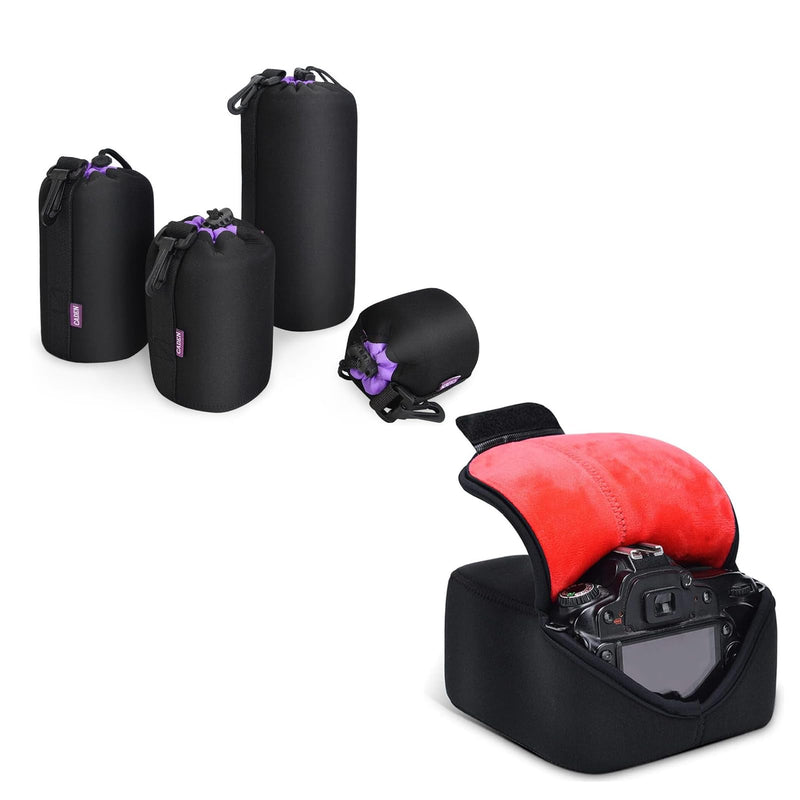 CADeN Camera Lens Bag Set 4 Pack + DSLR Camera Sleeve Case Compatible with Sony Canon Nikon Camera Case