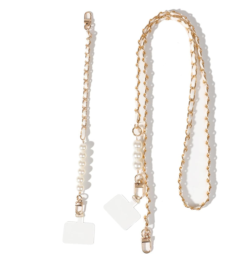 Phone Lanyard Universal Phone Strap Cell Phone Lanyard Crossbody Neck Strap Phone Charms with 2× Tether Tab, 1× Wrist Strap, Cross Body Phone Chain for Most Phones Bag Purse White