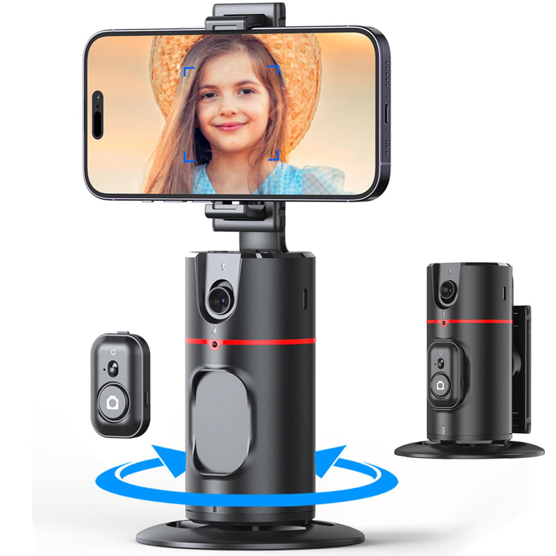 Auto Tracking Phone Holder,360° Rotation Phone Camera Mount Smart Shooting Phone Tracking Holder with Remote Selfie Stick for iPhone Android Stabilizer Shooting Live,No App,Rechargeable Black