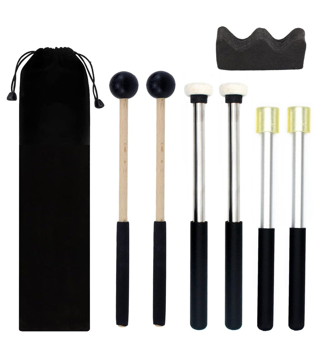 3Pair Steel Tongue Drum Mallet Hand Pan Sticks Percussion Instrument Accessories with Bracket, Velvet Storage Bag