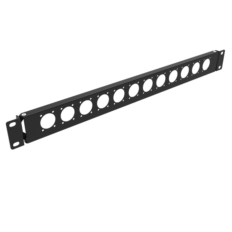 1U Hinged D-Series 12 Connectors Punch-out Component Panel for 19 inches Sound, AV, Computer -Equipment Racks- Patch Panel Compatible with XLR, HDMI (1U12D)