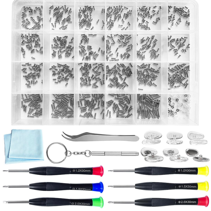 Eyeglass Repair Kit, 24 Types Screws for Eyeglass, Wide Range of Frame Screws, Hinge Screws, Nose Pads Screws - Essential Eye Glasses Repairing Kit Tool