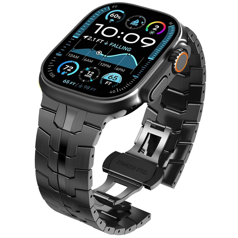 WINGLE Grade 2 Titanium Bands for Apple Watch Band Ultra 3/2/1 Band 49mm Series 11 10 46mm 45mm 44mm 42mm SE 3/2/1 Series 9 8 7 6 5 4 3 Men, Classy Business Lightweight Rugged iWatch Bands, Black Titanium Version - Black