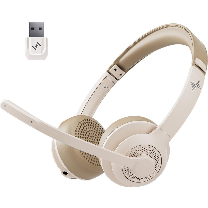 Wireless Headset with AI Noise Cancelling Microphone Bluetooth Headset - Bluetooth V5.2 Headphones with USB Dongle & Mic Mute for Computer/Laptop/PC/iPhone/Android/Cell Phones/Zoom/Ms Teams-WHITE White