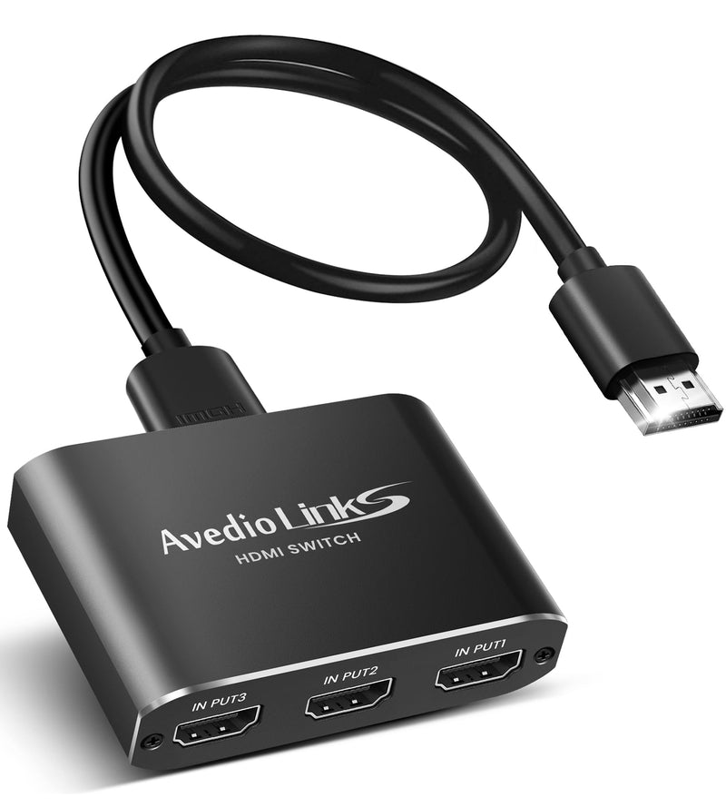 [AUSTRALIA] - HDMI Switch 3-Port 4K@60Hz Aluminum Alloy[with 4FT HDMI 2.0 Cable], avedio links 4K HDMI Switcher, 3 Way HDMI Selector Switch, HDMI Switch 3 in 1 Out Support HDCP 2.2, HDR 10, for PS5, PS4 (Black) Aluminum Alloy 4K@60Hz 3x1 Black 